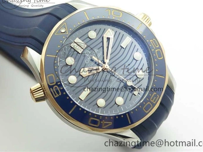 0427 2018 Seamaster Diver 300M SS RG VSF 1:1 Best Edition RG Bezel Blue Dial on Blue Rubber Strap A Contemporary 7927